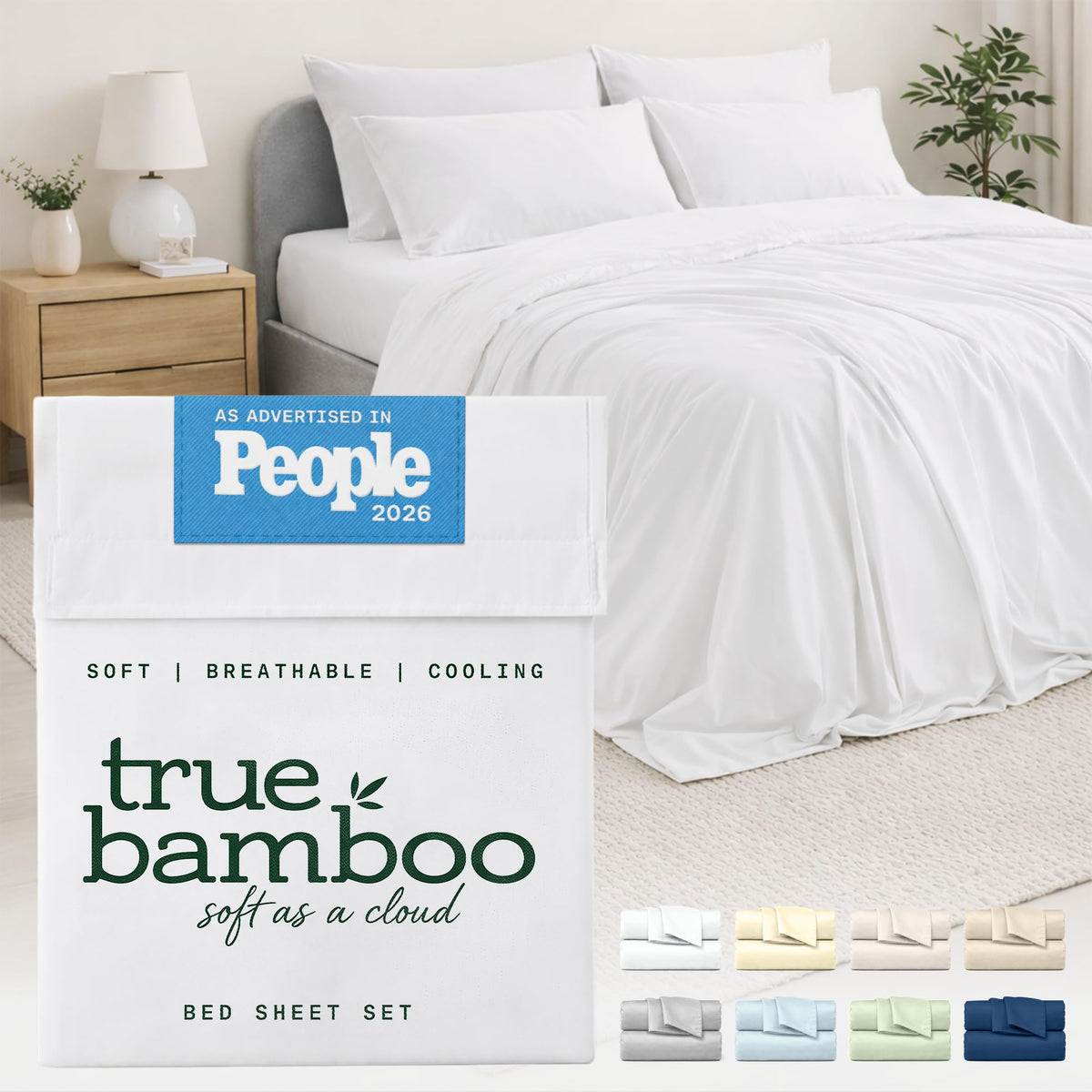 TRUE BAMBOO king flat sheet in silky viscose offers all-season comfort.