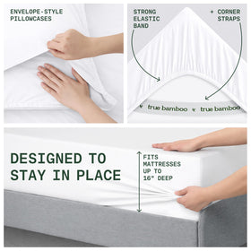 TRUE BAMBOO Sheets Queen corner straps keep sheets aligned and smooth.