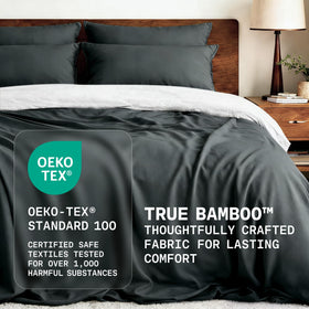 TRUE BAMBOO queen dark gray finish on bed highlights modern style