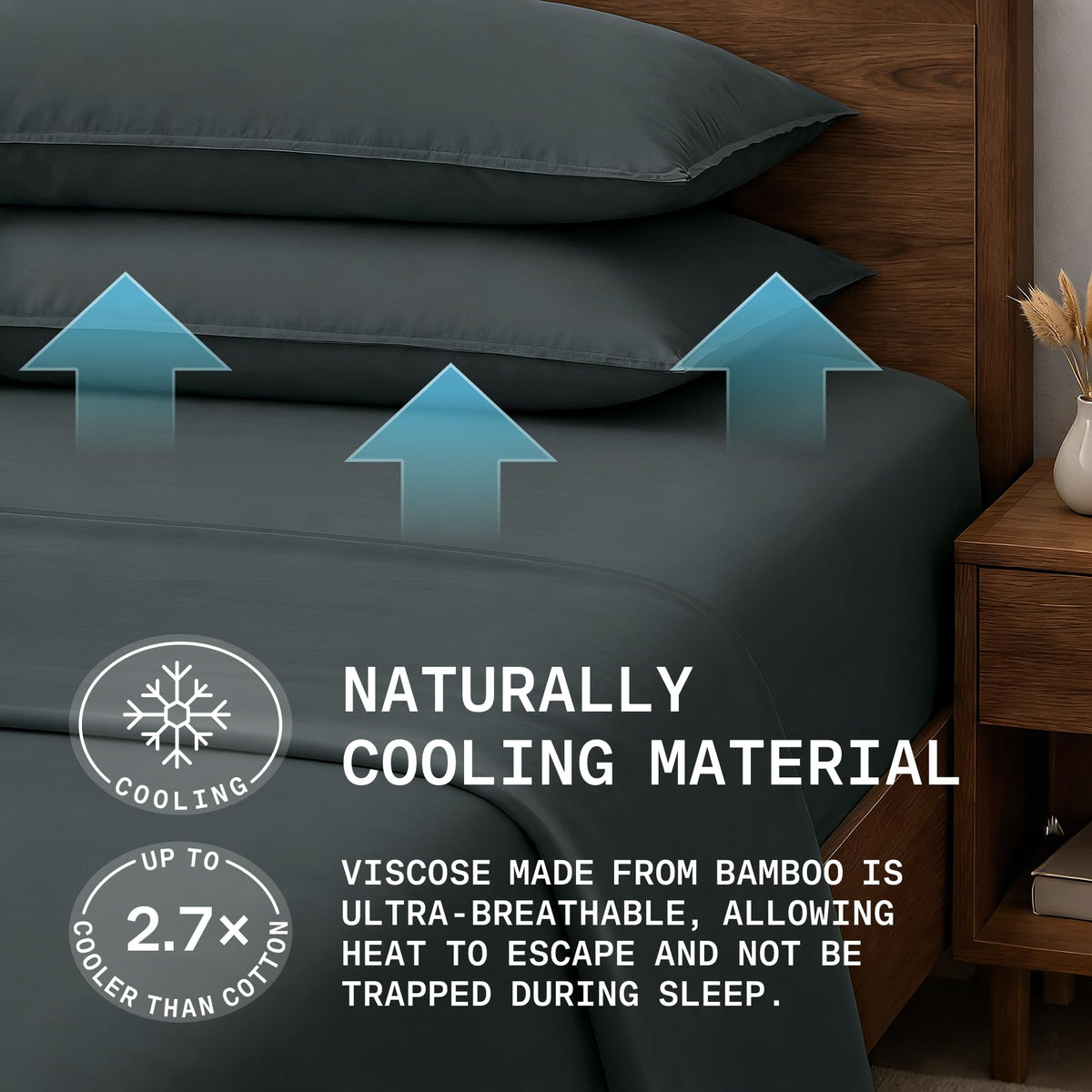 TRUE BAMBOO queen deep-pocket close-up shows secure fit on tall mattresses