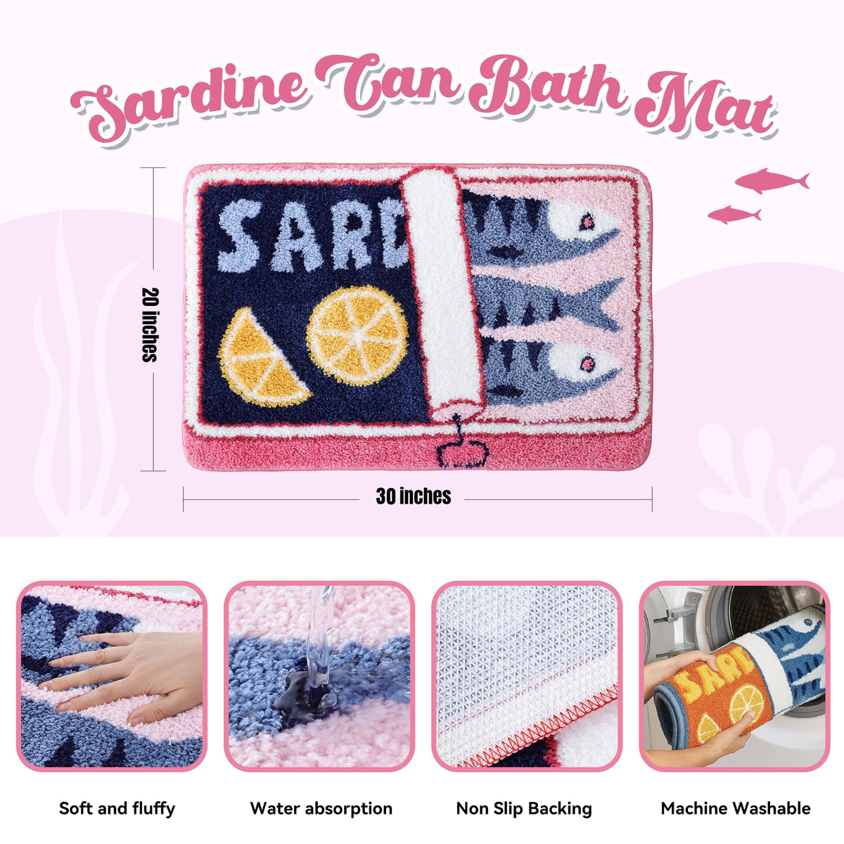 TRUEDAYS Sardine Can Bath Mat in blue-pink tones for vibrant decor