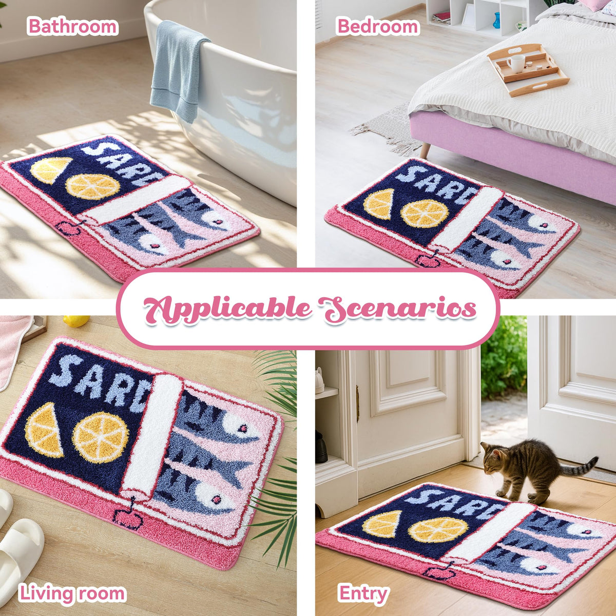 TRUEDAYS Sardine Can Bath Mat durable and machine washable for easy care
