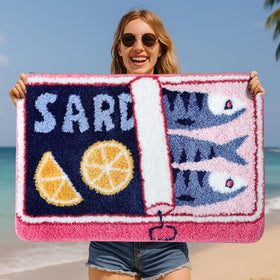 TRUEDAYS Sardine Can Bath Mat with yellow lemon detail brightening space