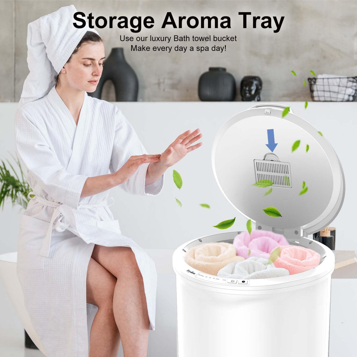 Trydow towel warmer interior ready for towels and robes