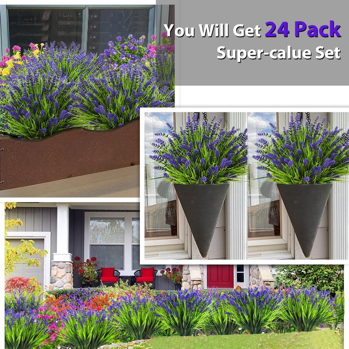 trytuny artificial lavender flowers for front door planters, durable and maintenance-free
