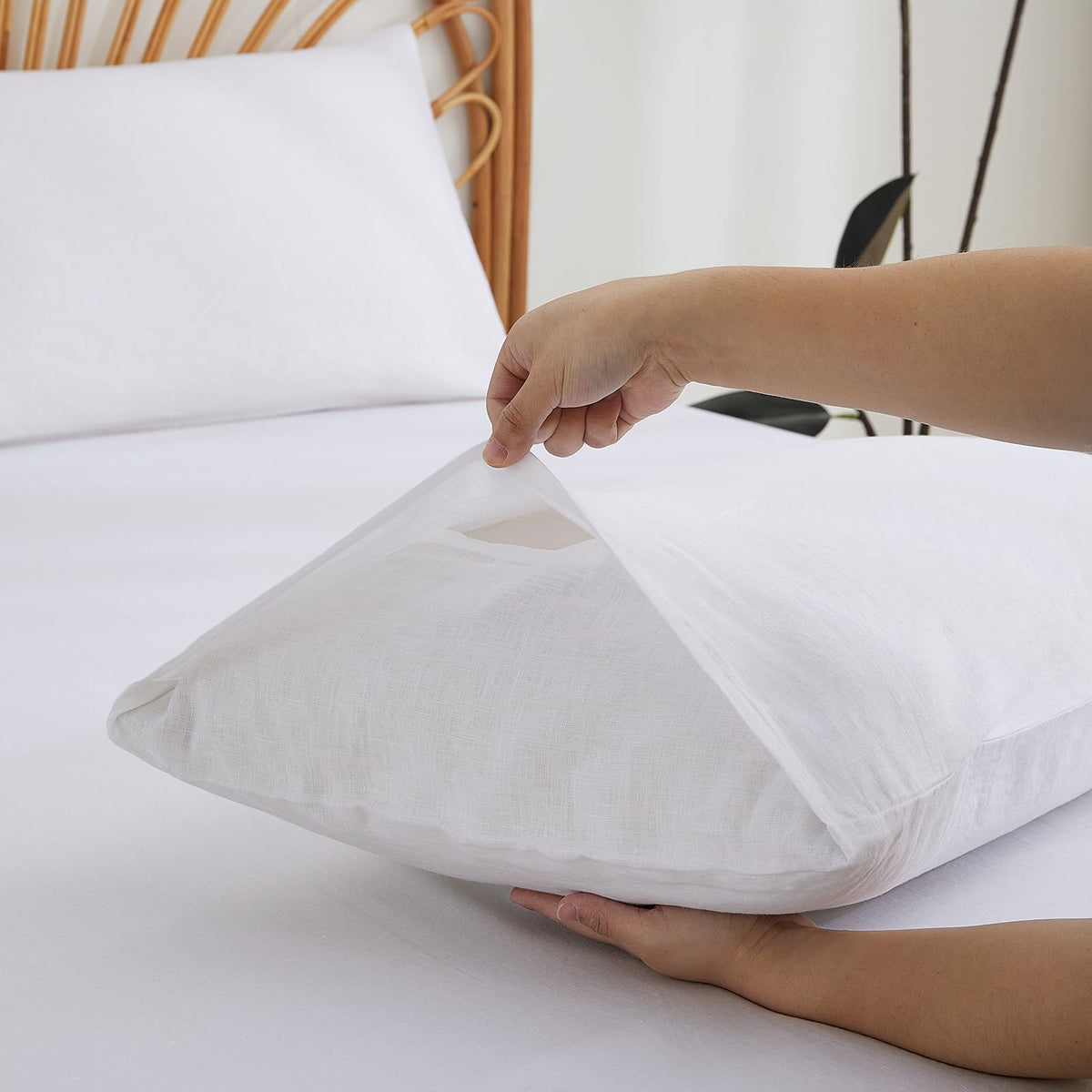 Tseapeni breathable linen pillowcase in queen size 20x30 for cooler sleep
