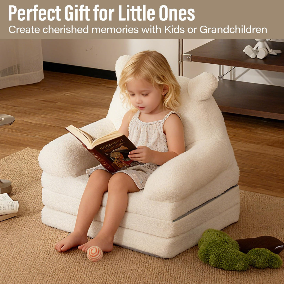 Tsinglax sherpa teddy cover kids chair closeup emphasizes soft fabric