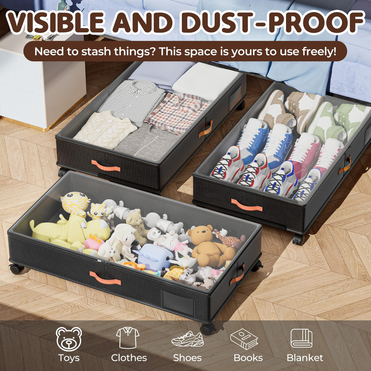Reinforced frame of Tsinglax under-bed storage bins for daily use.