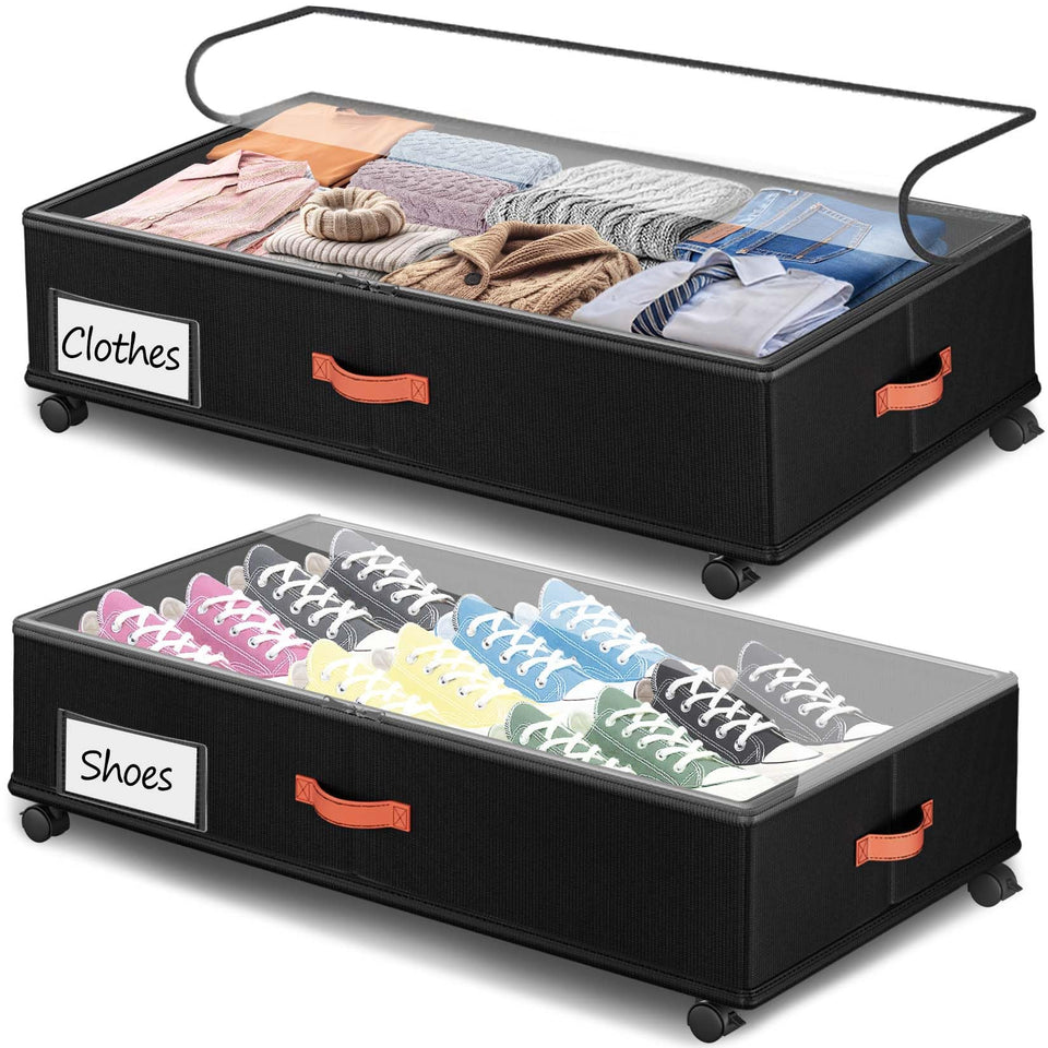 Tsinglax under-bed storage with wheels, 2-pack, open view showing capacity.