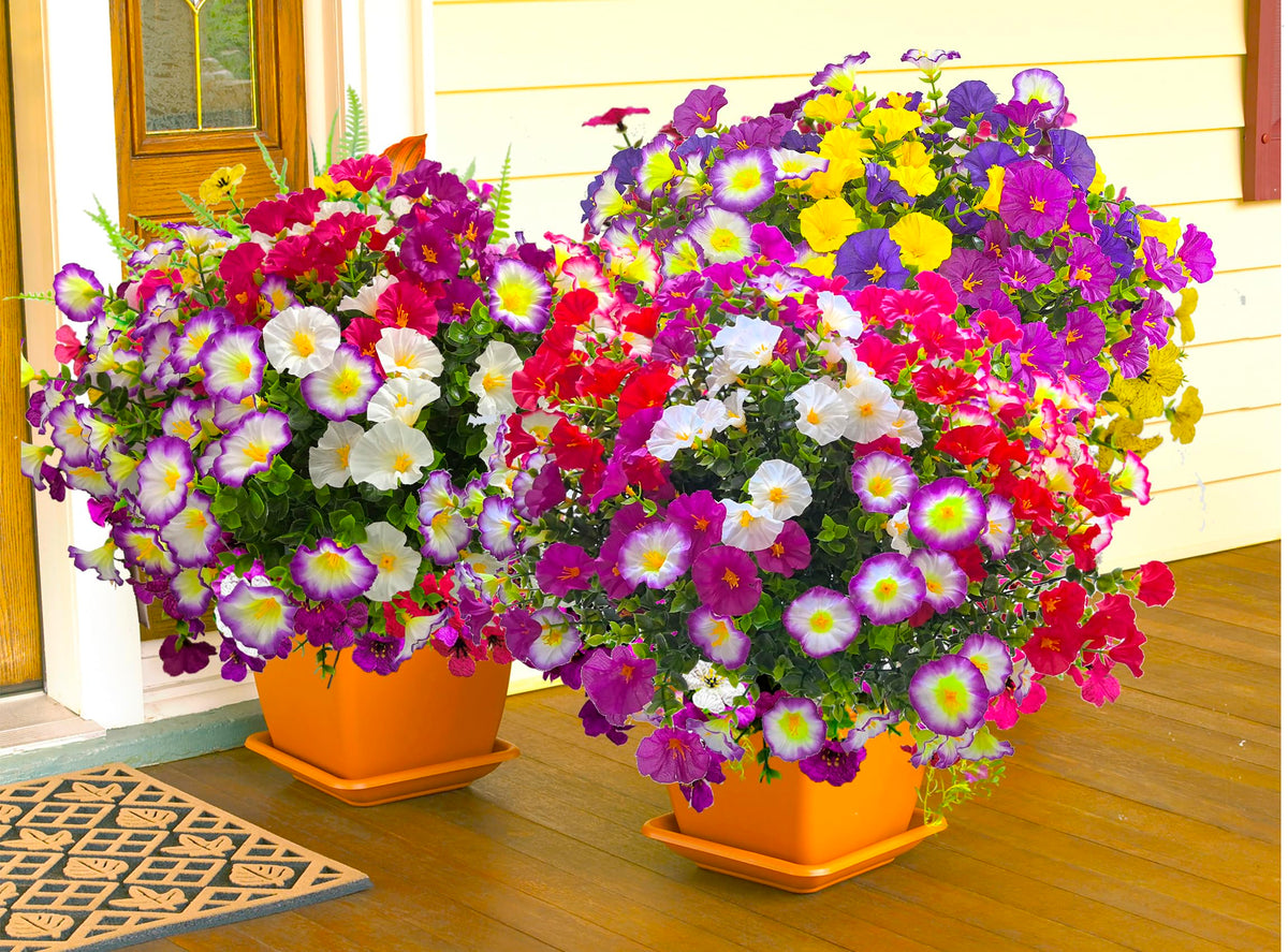 TSTWETO morning glory-inspired faux flowers brighten outdoor planters with low maintenance