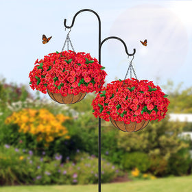 Decorative blooms along balcony railing for garden-style ambiance.