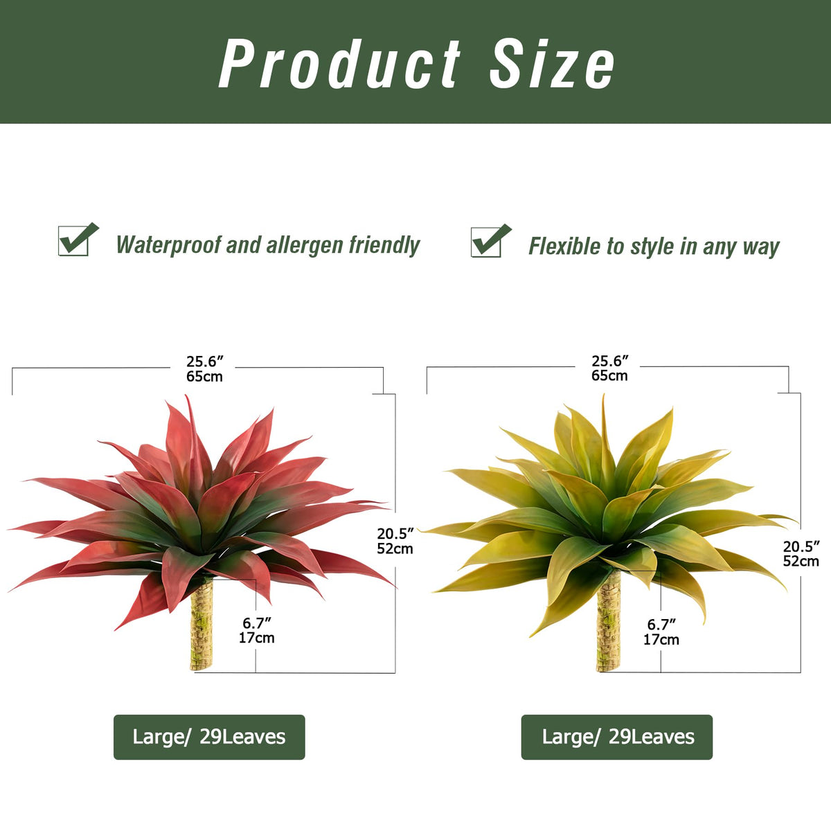 Ttranewsoo 28-inch diameter artificial agave top view ideal for large patio displays.