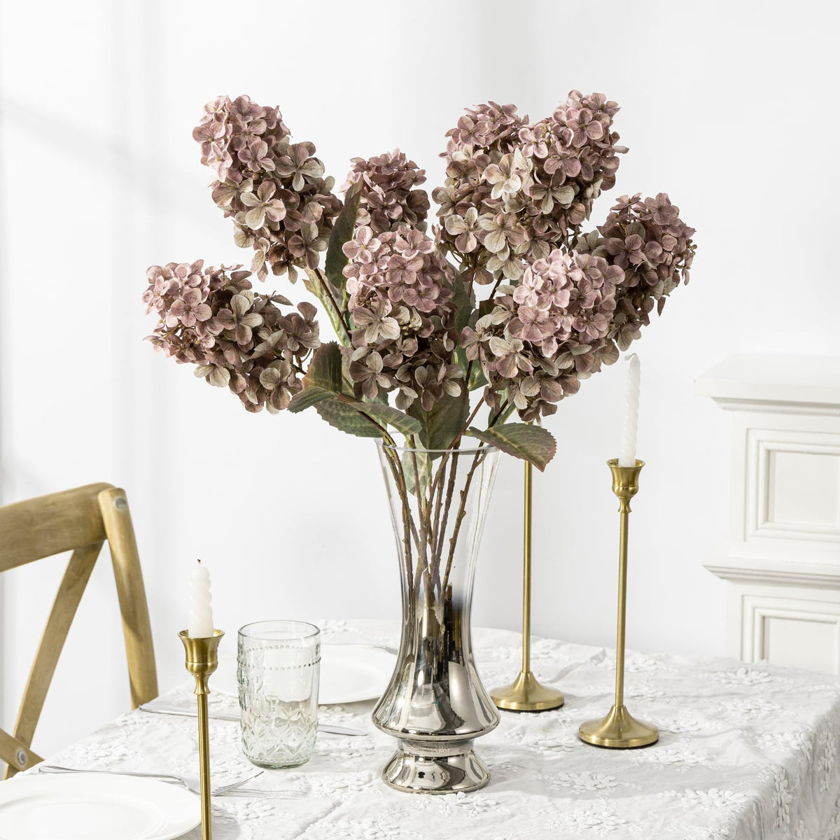 Ttranewsoo Hydrangea stem with two leaves for balanced decorating options
