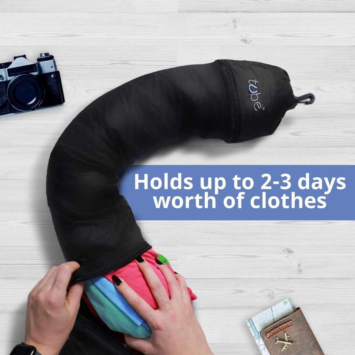 Tube Travel Neck Pillow with splashproof fabric protects contents during travel.