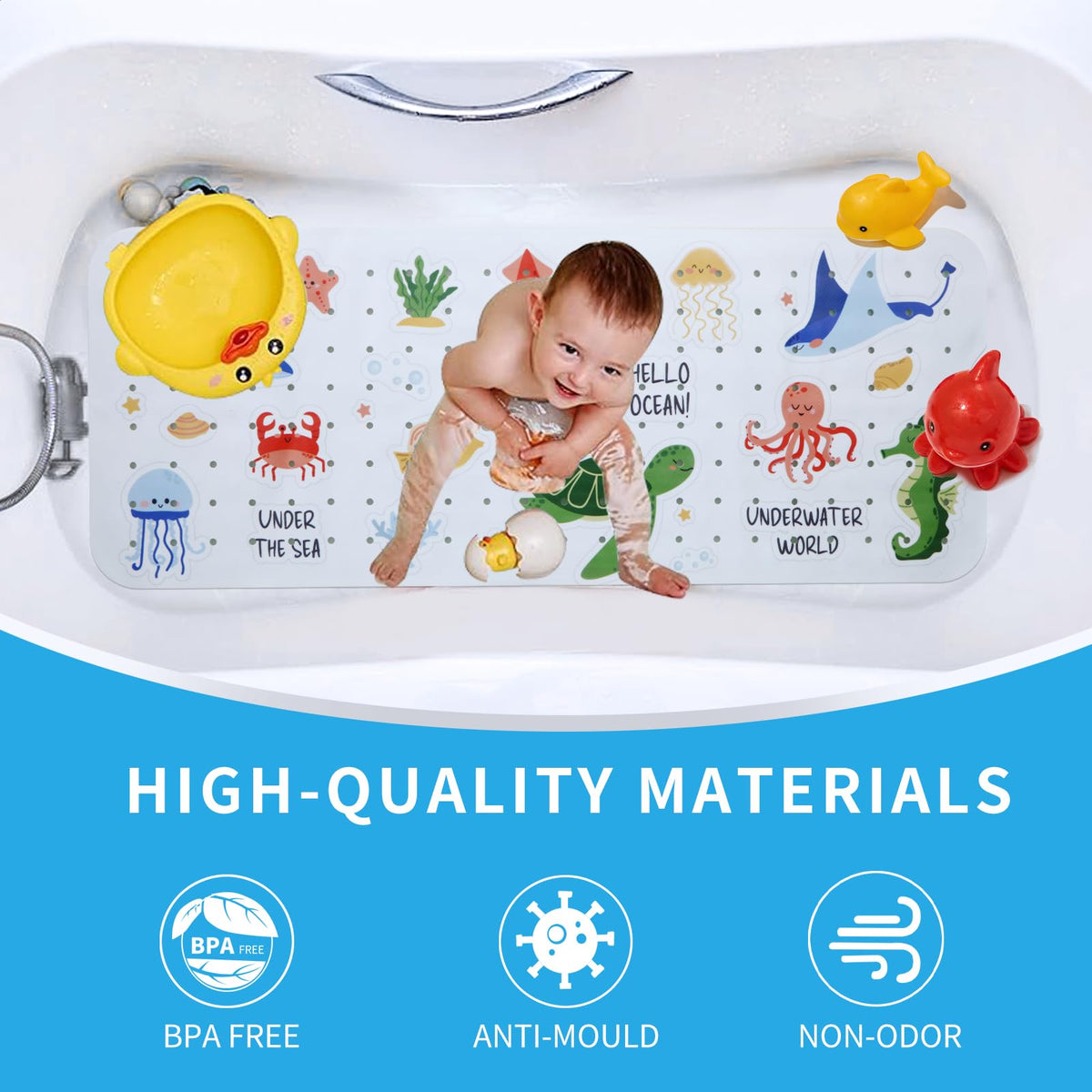 Tubozadi bath mat texture provides non-slip grip on tub surfaces.