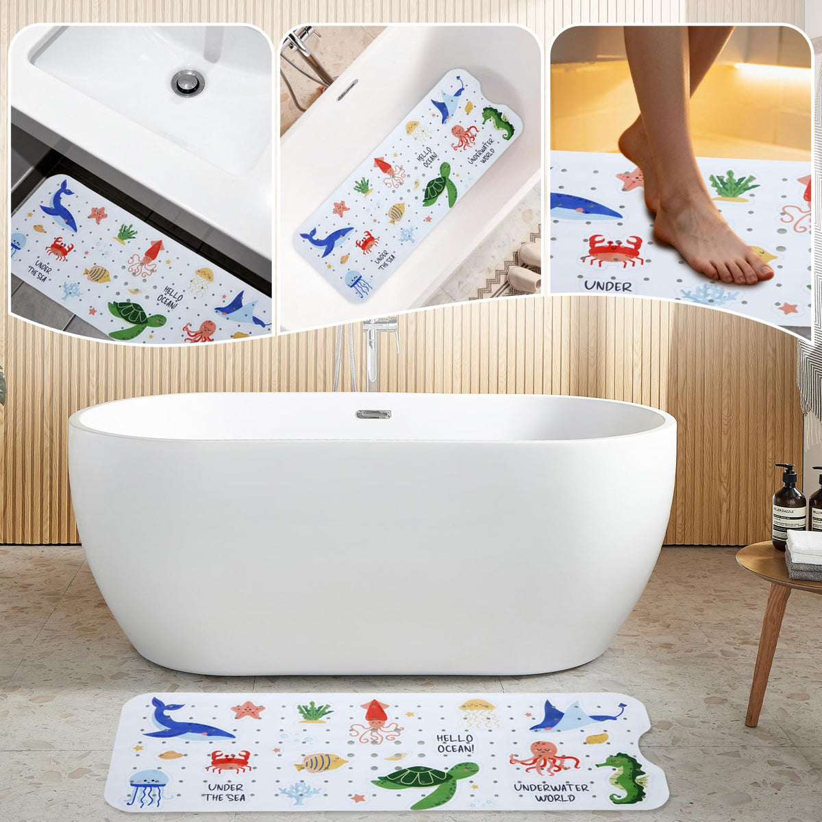 Tubozadi undersea pattern bath mat adds playful bath time.