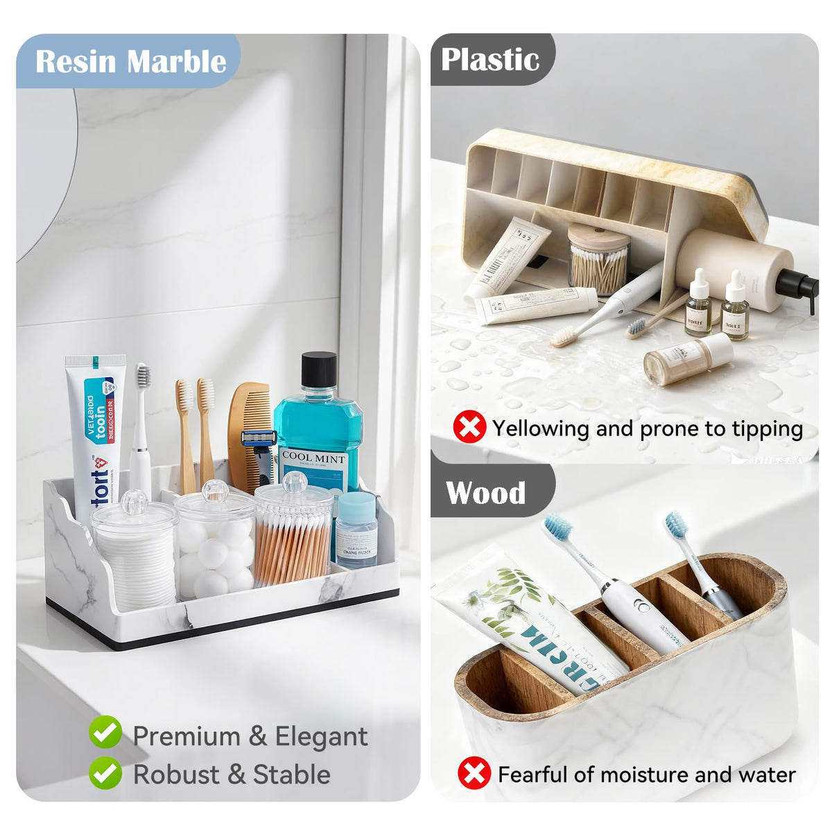 TuCao bathroom organizer with drain holes promotes quick drying.