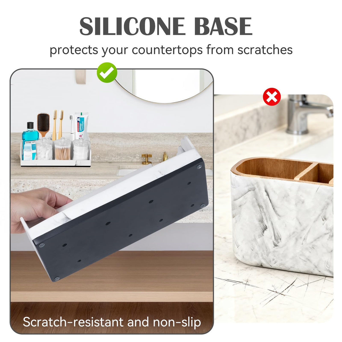 TuCao weighted-base design stabilizes items on the counter.