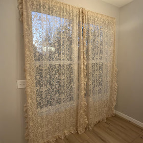 TUDECO beige lace curtains floral motif detail with vintage charm