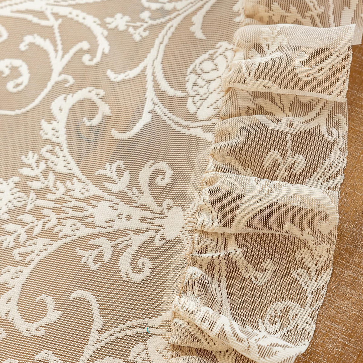 TUDECO beige lace curtains living room ambience with vintage flair