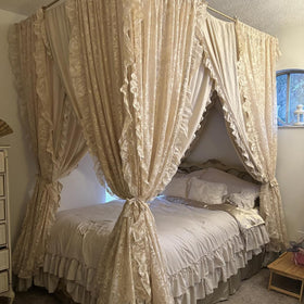 TUDECO beige lace curtains ruffle edge accent for soft drama