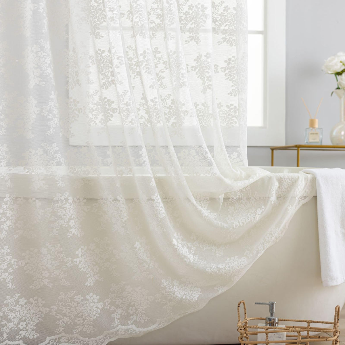 TUDECO ivory lace sheer curtain provides gentle privacy