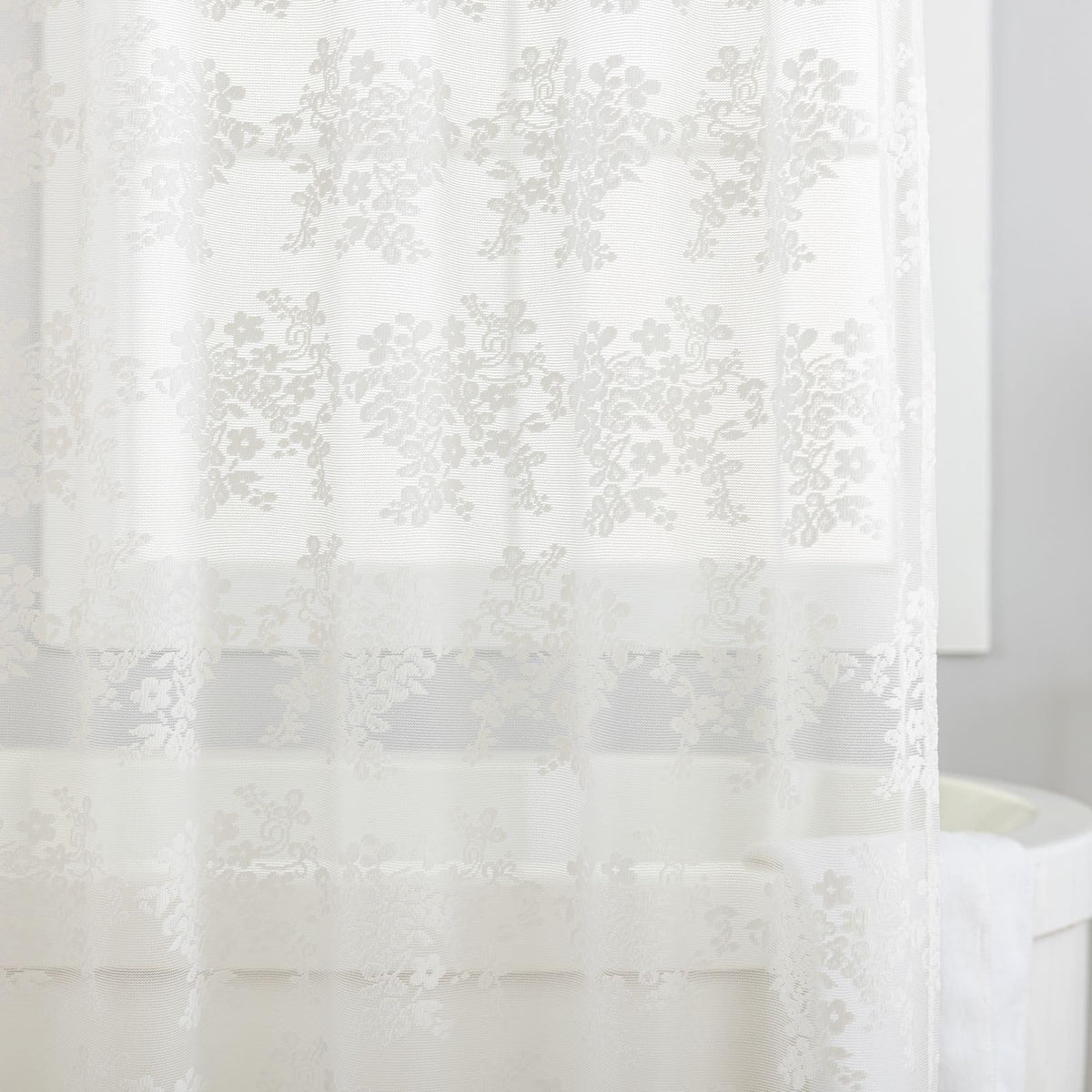 TUDECO ivory sheer curtain with embroidered floral pattern