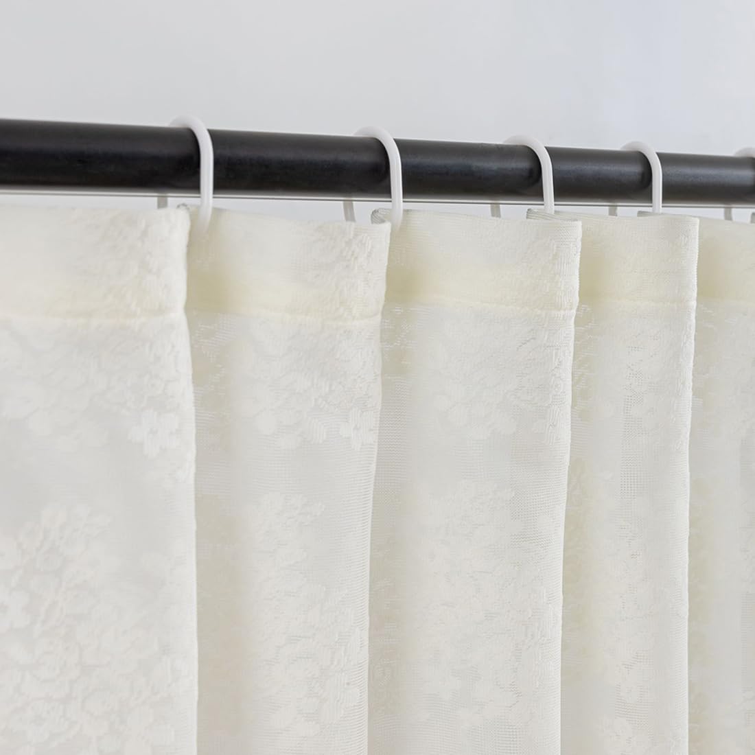 TUDECO lace curtain with attached valance enhances bathroom styling