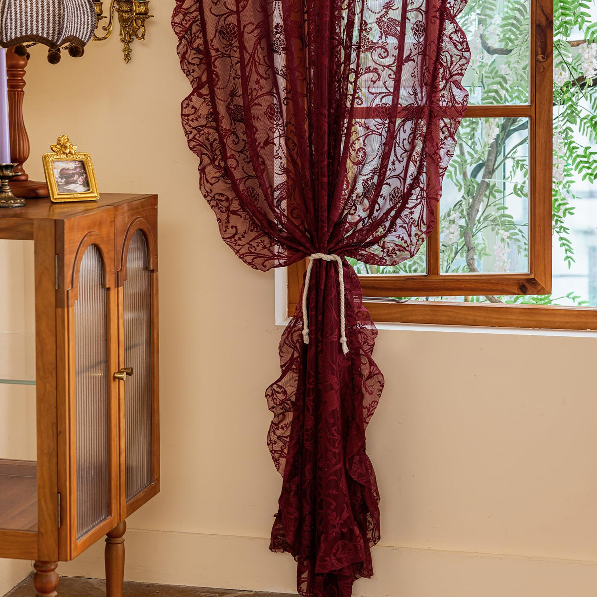 TUDECO light-filtering sheer curtains offering warmth and privacy during day-to-night transitions