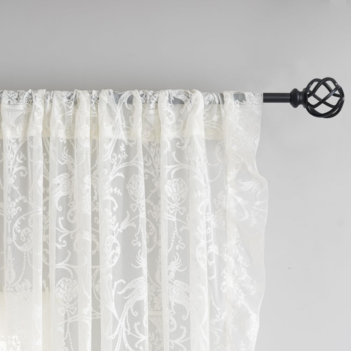 TUDECO Ruffle curtains cream lace panel 2 provide subtle privacy with semi-sheer floral patterns