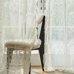 TUDECO Ruffle curtains cream lace panel 5 diffuse warm light while protecting privacy