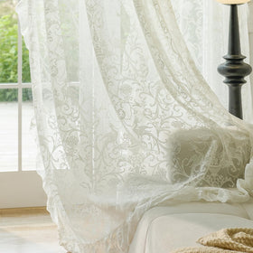 TUDECO Ruffle curtains cream lace panel 7 ready-to-hang due to rod pocket construction