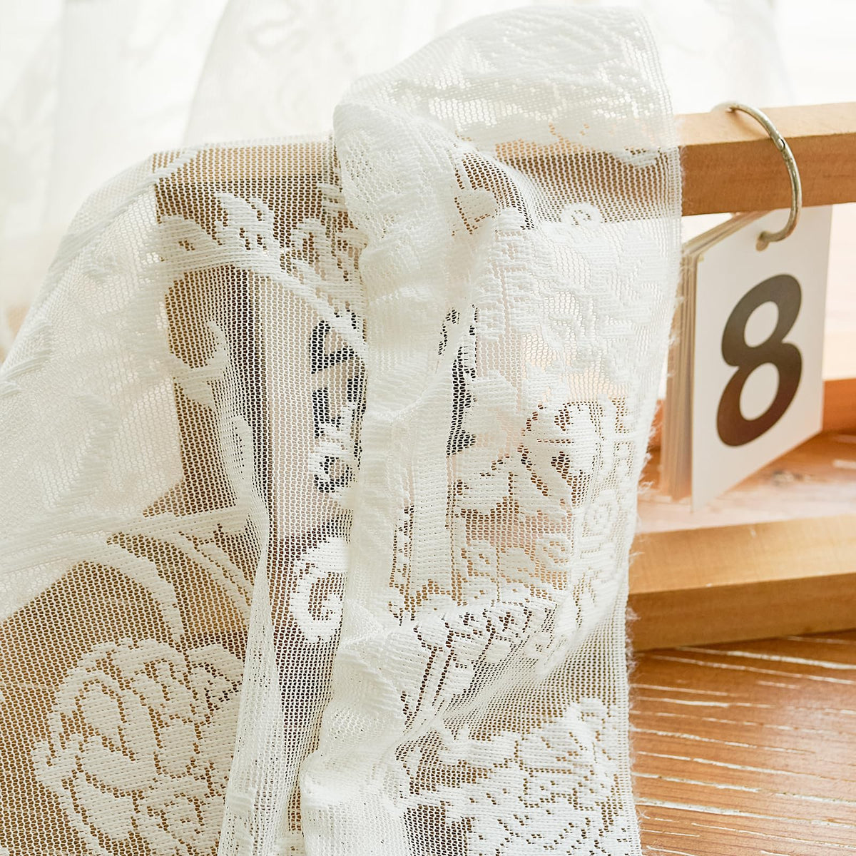 TUDECO Ruffle curtains cream lace panel 8 spans the full 118 inch width when paired