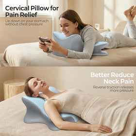Tujami four-zone neck pillow distributes pressure for neck and back relief during rest.