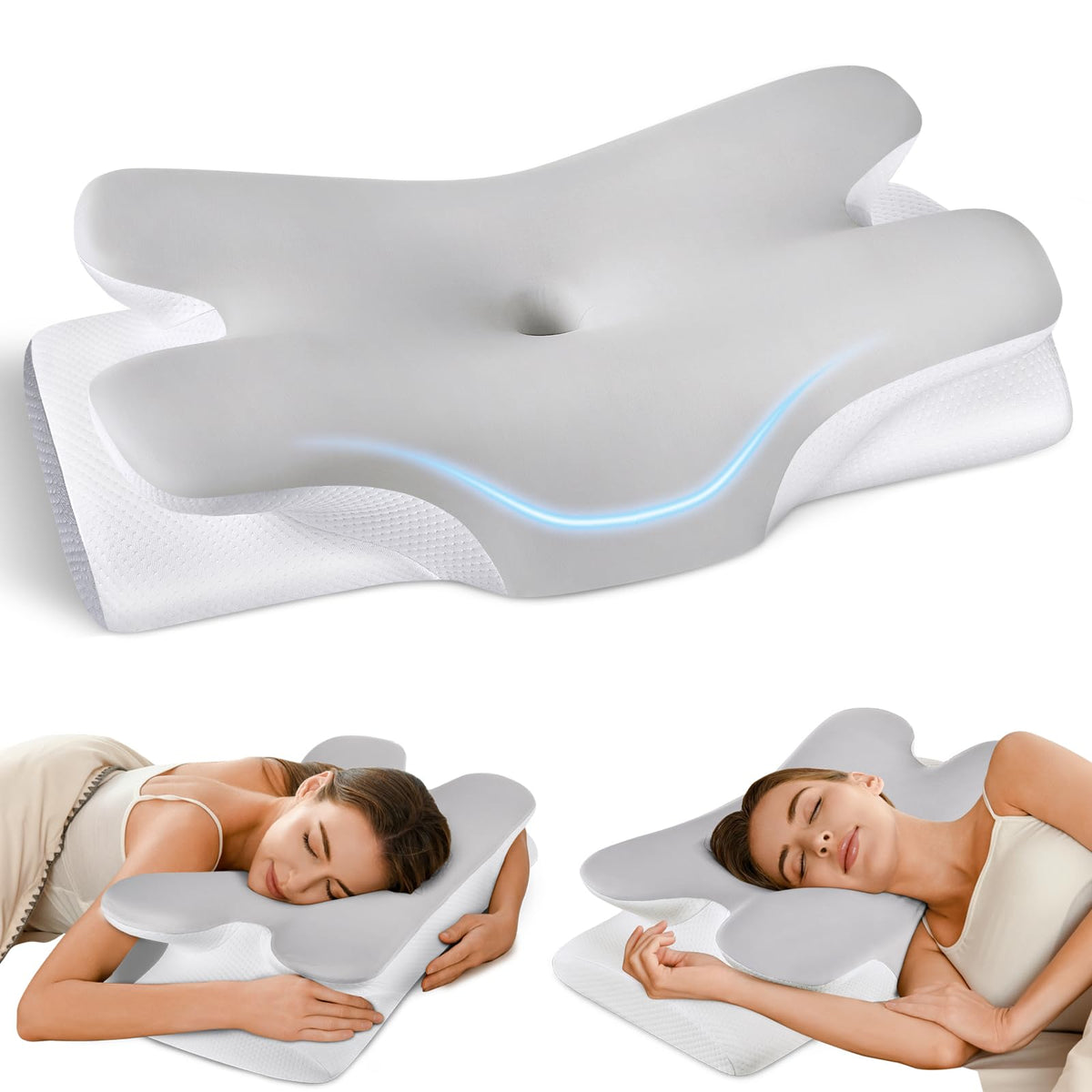 Tujami cervical neck pillow with butterfly design offering targeted neck support for side sleepers.