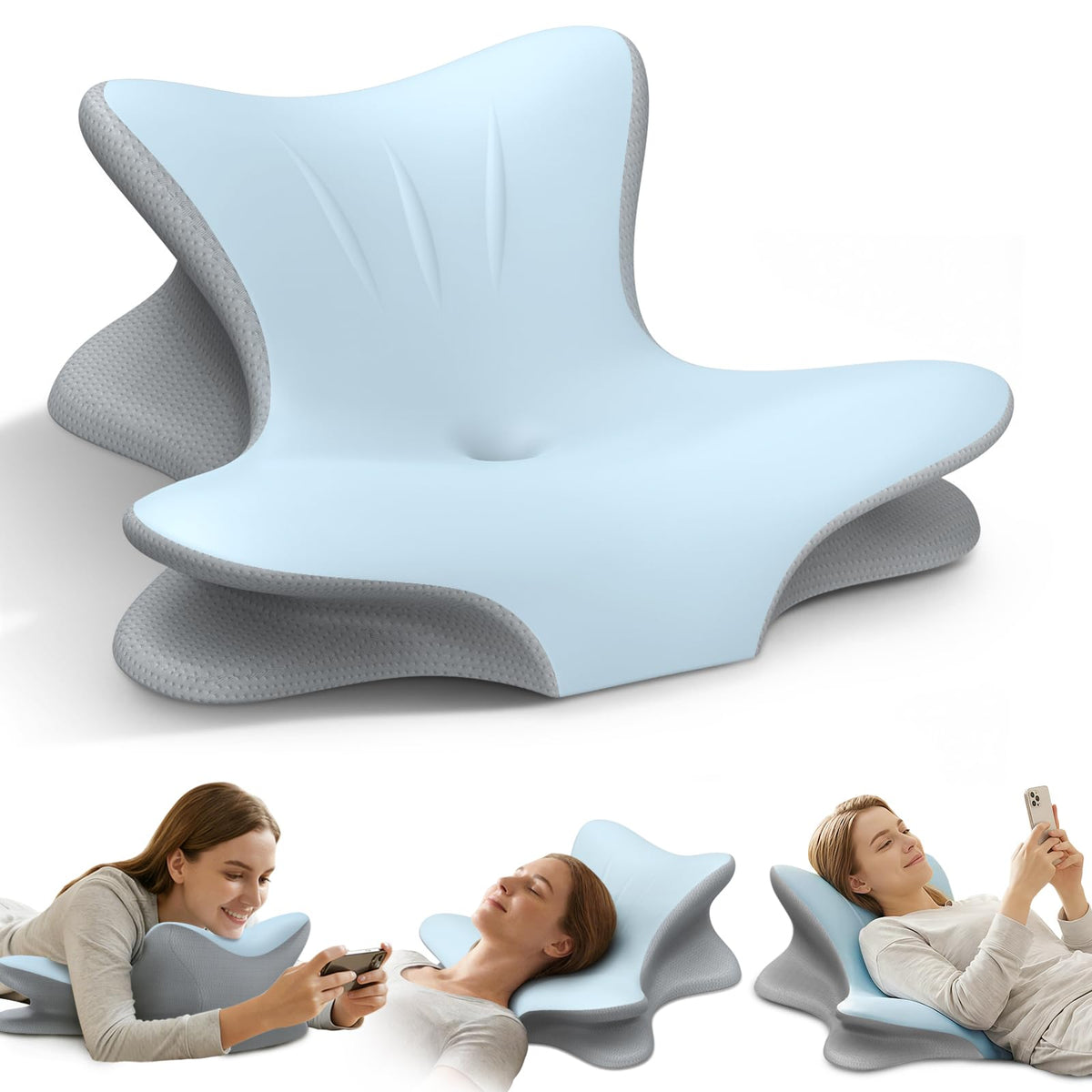 Tujami cervical neck pillow with ergonomic reading support for relaxed lounging and neck comfort.