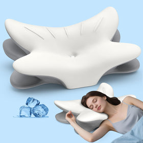 Tujami cervical pillow with butterfly design cradling neck for comfort
