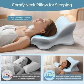 Tujami ergonomic-curve neck pillow supports proper alignment across multiple sleep positions.