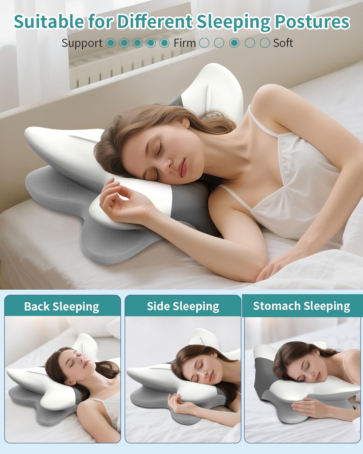 Tujami neck pillow provides two heights for back, side, or stomach sleepers