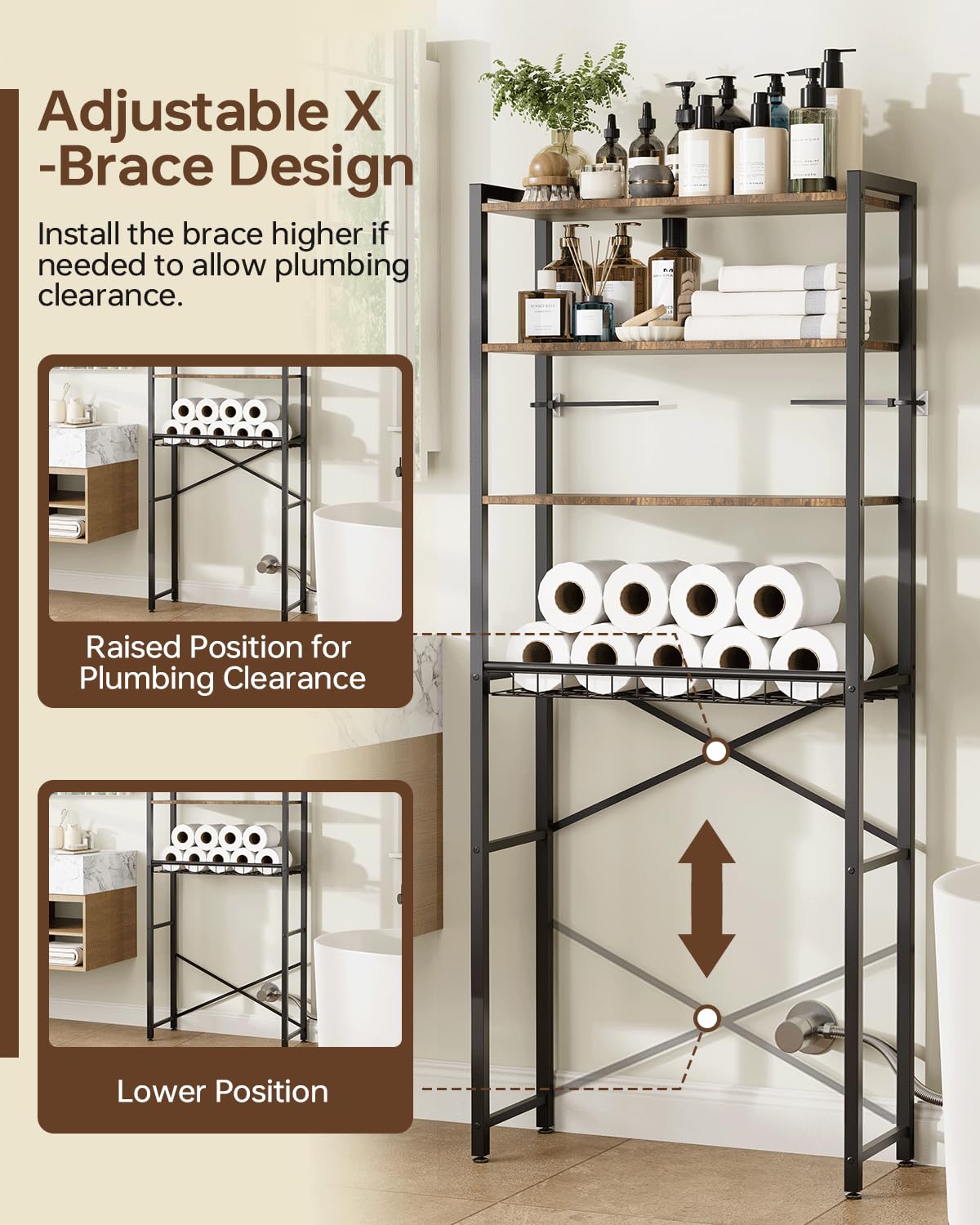 Tujurich bathroom organizer open shelves showing towels and daily items