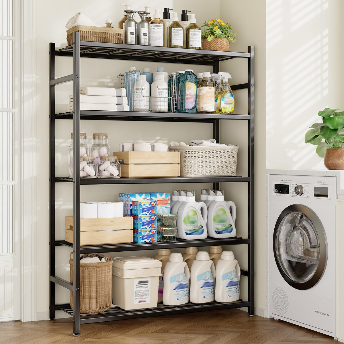 Tujurich heavy-duty rack shown supporting heavy items without wobble