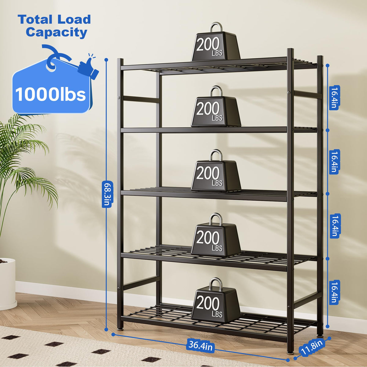 Tujurich vertical storage featuring a tall 5-tier design