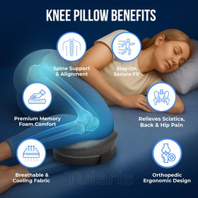 TULARIS memory foam knee pillow promotes spine alignment for restful nights.
