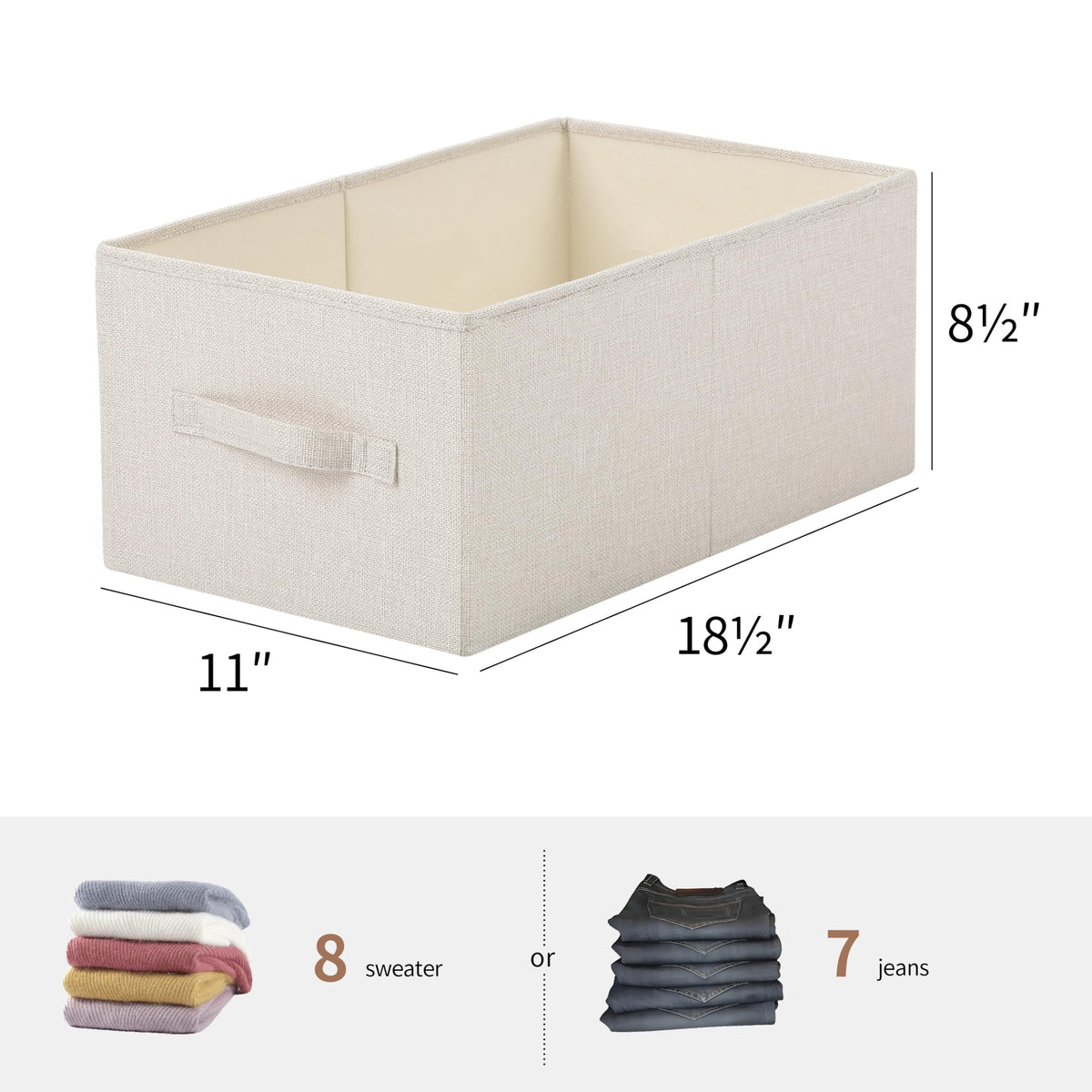 Tulinstiraga linen folding storage bin beige full stack demonstrates capacity.