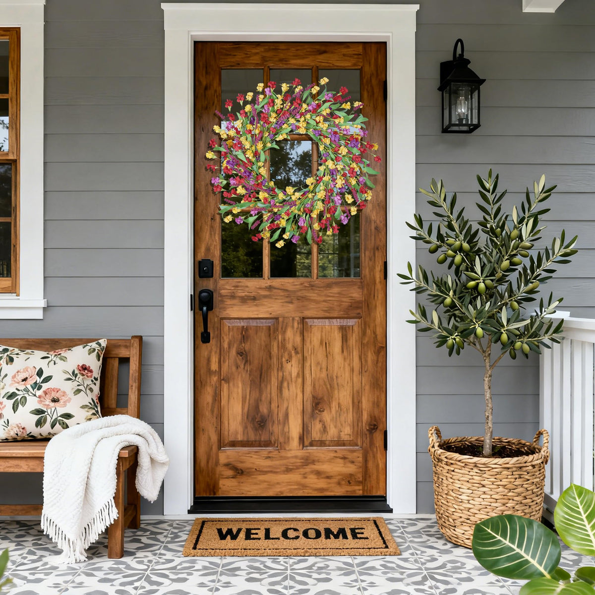 Tulvend wreath adds colorful farmhouse decor charm for events.