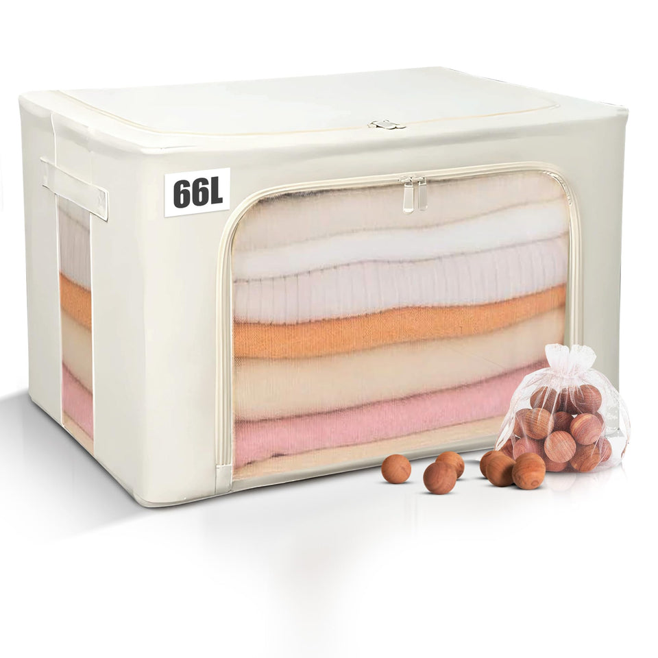 Tulvera 66L sweater storage bag with steel frame showing spacious interior for bulky garments