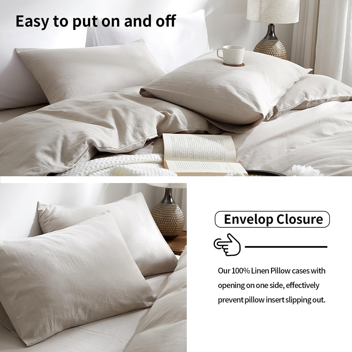 TUMEI 100% linen pillowcase breathable fabric promotes airflow
