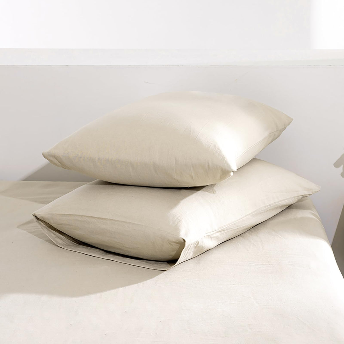 TUMEI linen pillowcase queen natural color with breathable comfort for cooler nights