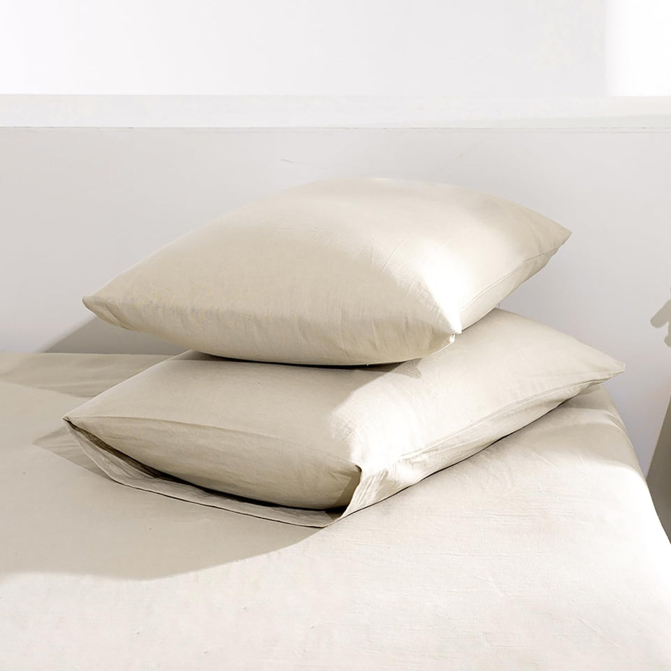 TUMEI linen pillowcase queen natural color with breathable comfort for cooler nights
