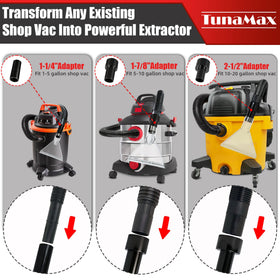 TunaMax adapter 1-1/4 inch connection enables instant attachment to most wet/dry vacs